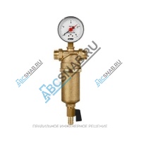 Фильтр сетчатый T-образный латунь Ду 32х40 Ру25 G1 1/4"х1 1/2" НР 750 с обратной промывкой и манометром Icma 83750AG05
