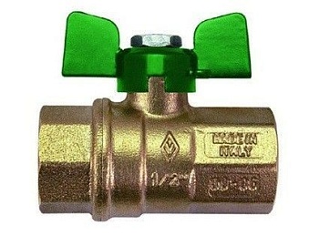 Кран шаровой Eco Valve, латунный TEA®-технология, усиленного типа, полнопроходной, резьба внутренняя-внутренняя по ISO 7/1, "бабочка" из алюминия, УХЛ3, Dn25 (Rp1"), ECO-GREEN, 402G