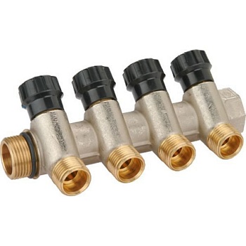 Коллектор латунный никелированный с регулирующими клапанами G3/4"x4-G1/2" Pn10 MICHIGAN 4202 Bugatti