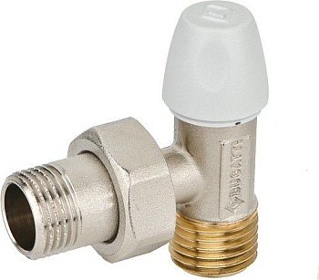 Клапан радиаторный запорный латунный никелированный G1/2"xG1/2" угловой Pn10 штуцер-обжим DALLAS 8808 Bugatti