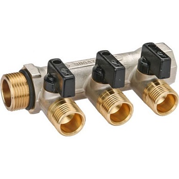 Коллектор латунный никелированный с отсекающими кранами G3/4"x3-G1/2" Pn10 MICHIGAN 4211 Bugatti