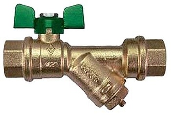 Кран шаровой Eco Valve, латунный TEA®-технология,  с фильтром 400 мкм, резьба внутренняя-внутренняя по ISO 7/1, "бабочка" из алюминия, Dn20 (Rp1"), ECO-GREEN, 741G