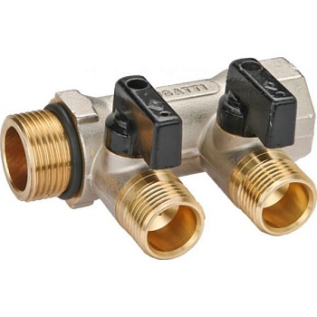 Коллектор латунный никелированный с отсекающими кранами G1"x2-G1/2" Pn10 MICHIGAN 4210 Bugatti