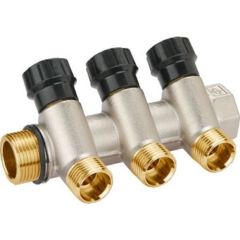 Коллектор латунный никелированный с регулирующими клапанами G1"x3-G1/2" Pn10 MICHIGAN 4201 Bugatti