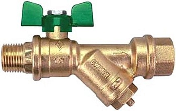 Кран шаровой Eco Valve, латунный TEA®-технология,  с фильтром 400 мкм, резьба наружная-внутренняя по ISO 7/1, "бабочка" из алюминия, Dn20 (R3/4"-Rp1"), ECO-GREEN, 743G